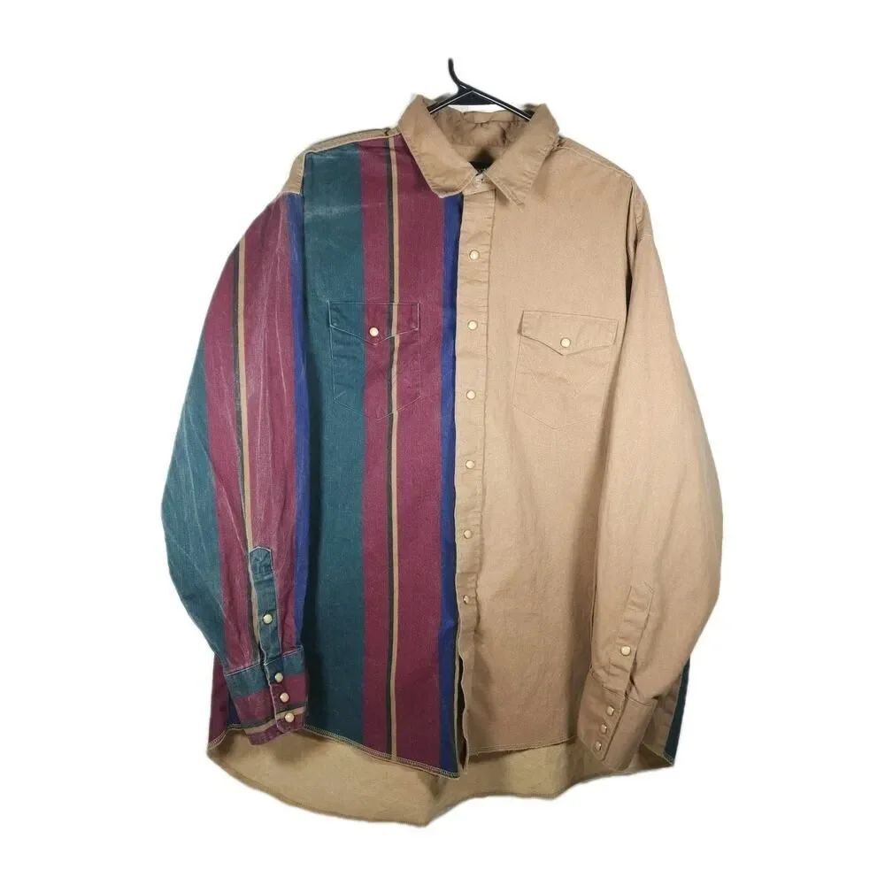 Wrangler Men's Vintage 18×36 tail canvas Snap Tall Brushpopper Western Shirt